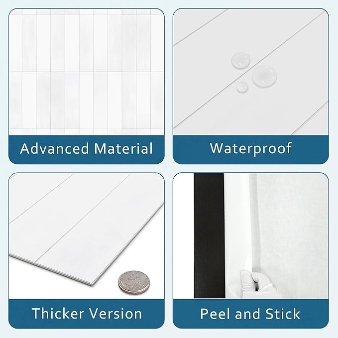 SUNWINGS 16-Sheet 9″x9″ Stacked Square Peel and Stick Backsplash Wall Tile Stone