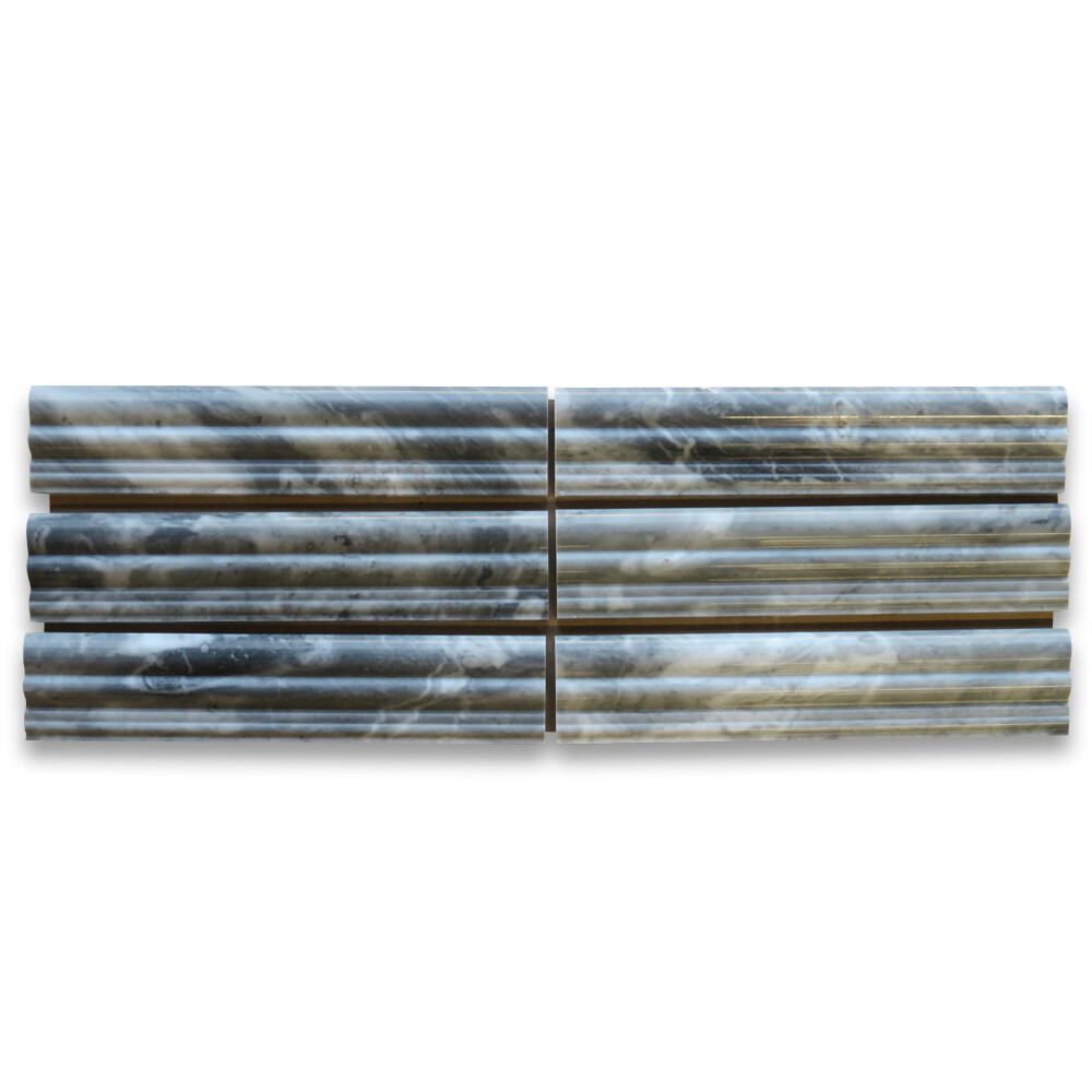 K14P Bardiglio Gray Dark Grey Marble 2-1/2×12 Chair Rail Molding Polished