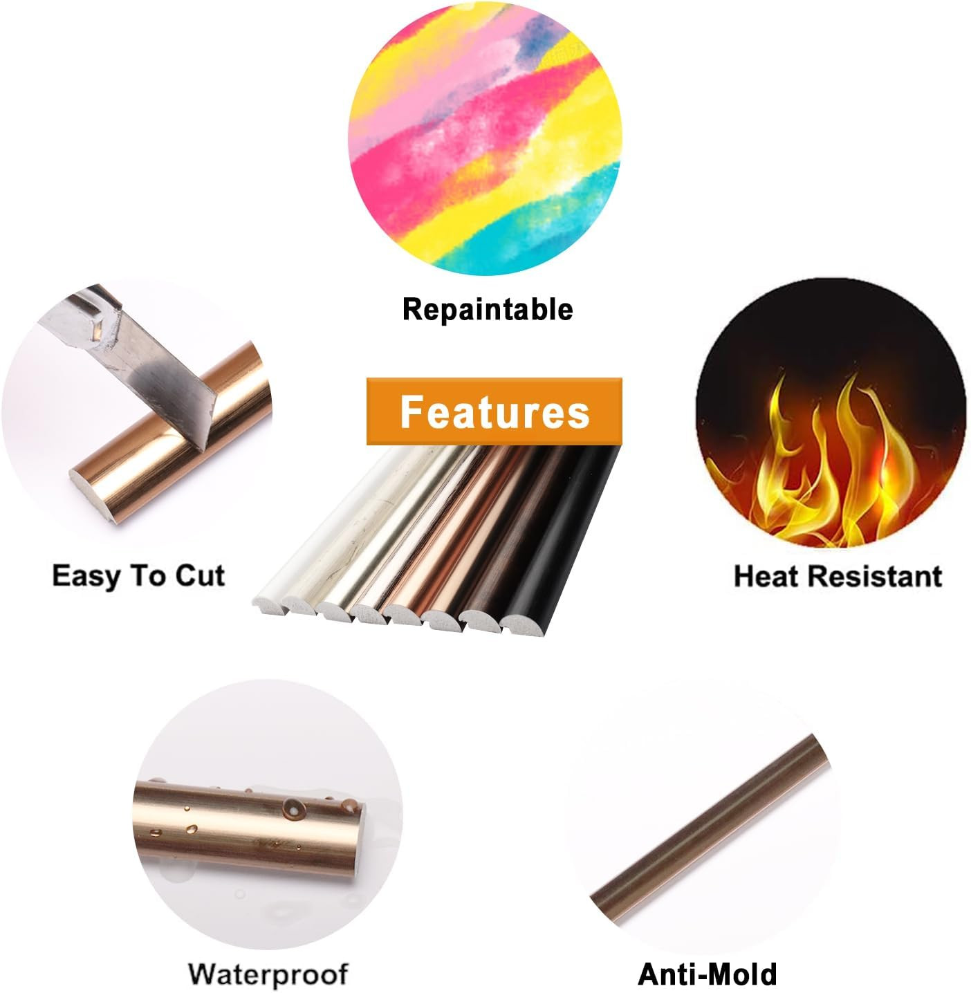 10-Pack Tile Edge Trim, 12″ Wall Molding Trim for Peel and Stick Backsplash Tile
