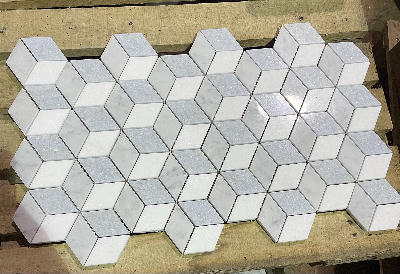 20 SF -Rhombus 2″ Thassos White Carrara Blue Celeste Polished Marble Tile Mosaic