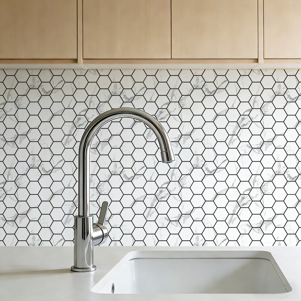 40PCS Peel and Stick Backsplash Kitchen, Self-Adhesive Tile Hexagon Mosaic Tile