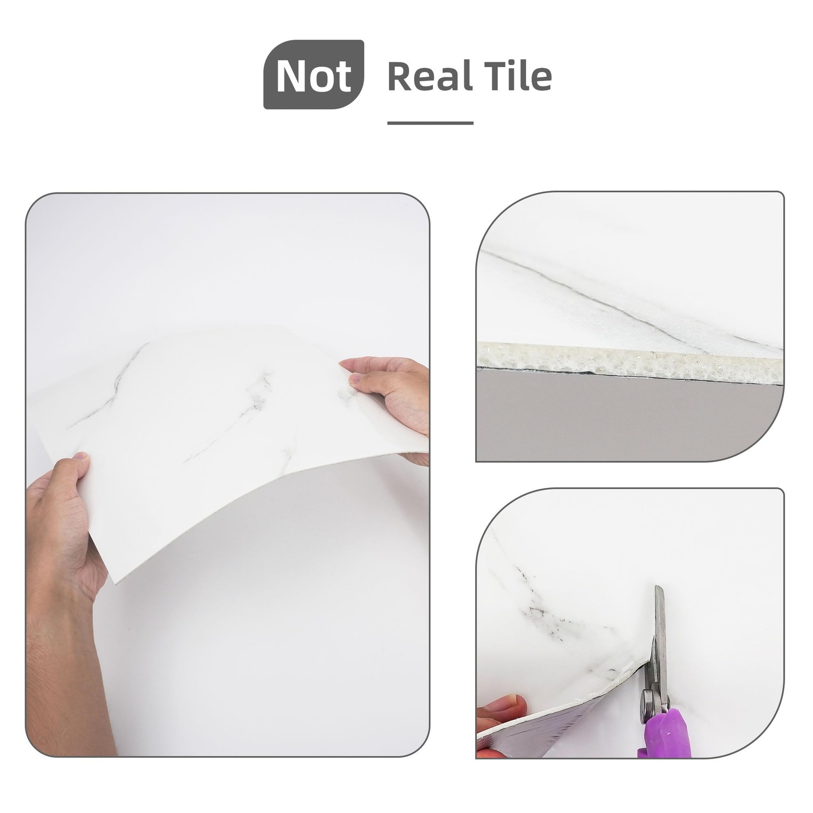 Peel and Stick Tile Shower Waterproof Marble Tiles Wall Panels, 11.8″x11.8″ S…
