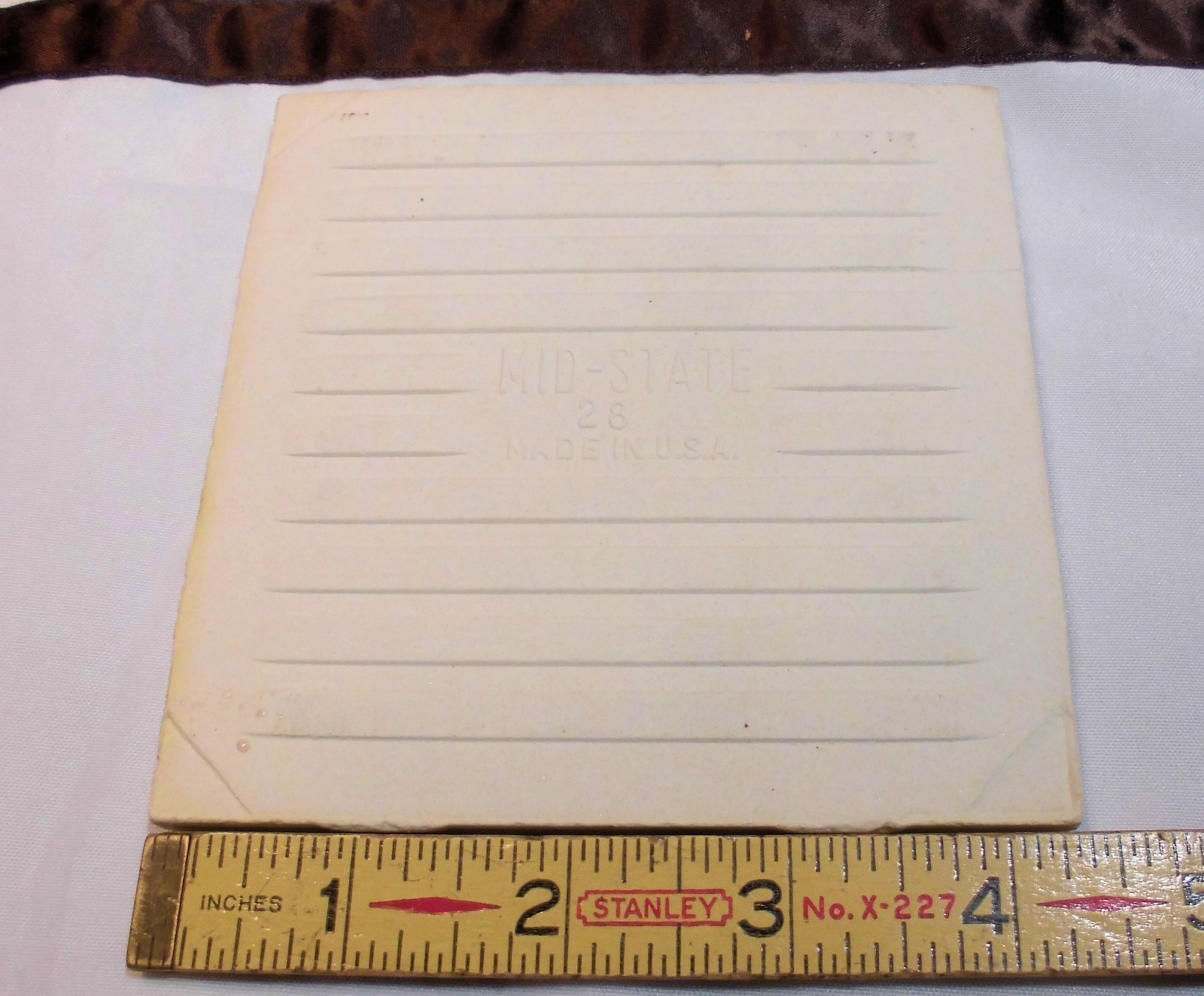 1 pc. *Fawn Beige* Glossy Ceramic Tiles by Mid-State “NOS” 4-3/8″ Peachy Tan