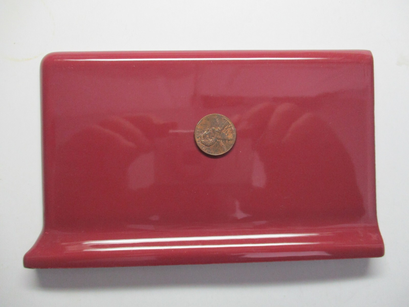 Mid State USA Plum Red Bordeaux Left End Cap Bullnose Cove Base Ceramic Tile Vtg