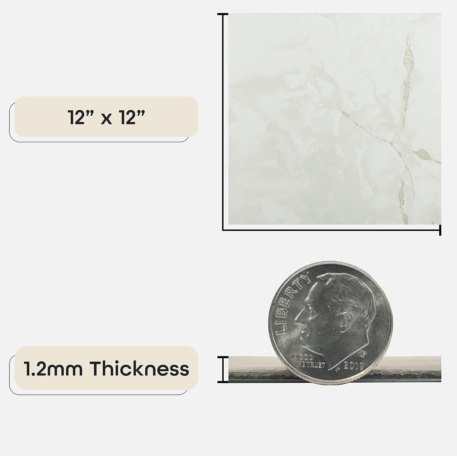 Nexus Self Adhesive 12-Inch Vinyl Floor Tiles, 20 Tiles – 12″ X 12″, Classic Whi