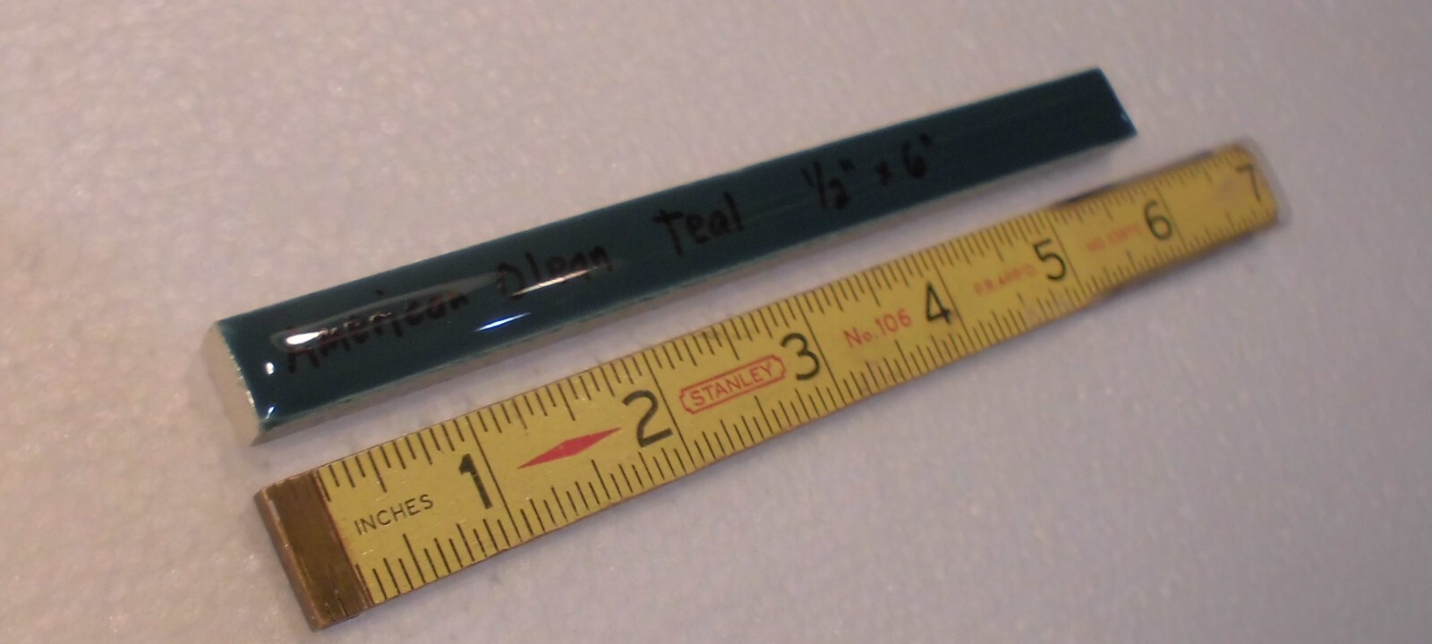 1 pc. Glossy Teal Ceramic Tile: Pencil – Liner – Sizzle: 1/2″ X 6″ by A.O. Green