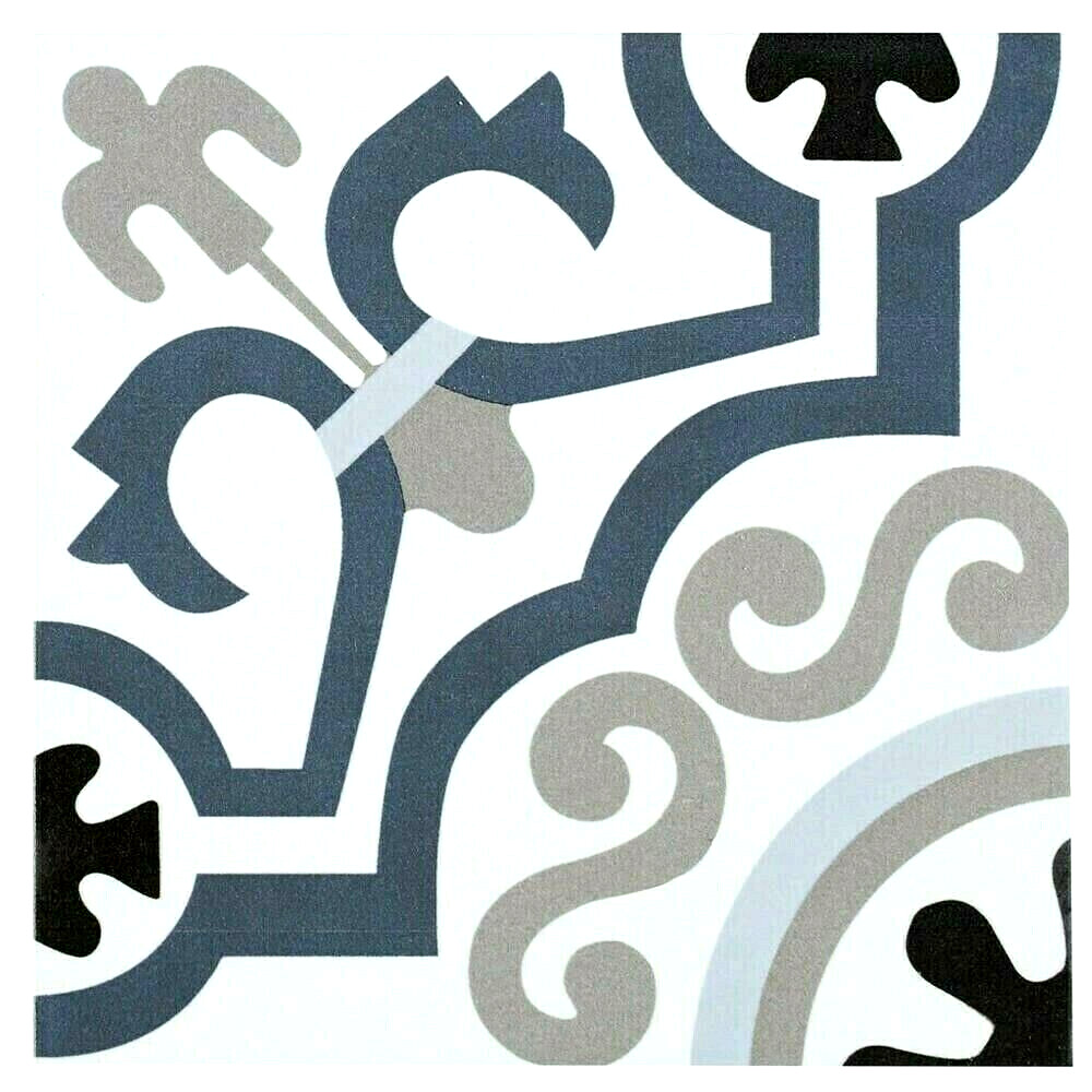 8×8 Versay Blue White Encaustic Pattern Porcelain Tile By Squarefeet Depot 5 PCS