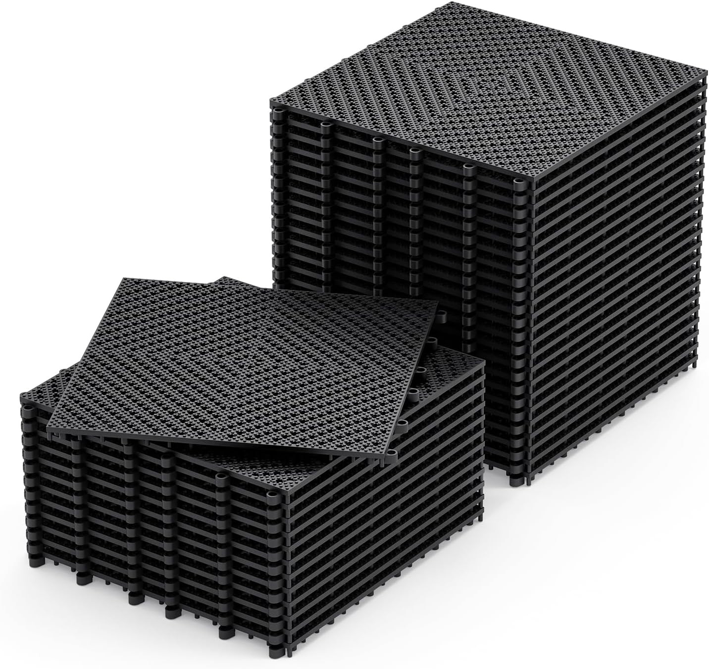 60Pcs Interlocking Drainage Floor Tiles 11.8″ Soft PVC Anti Slip Mat Pool Black