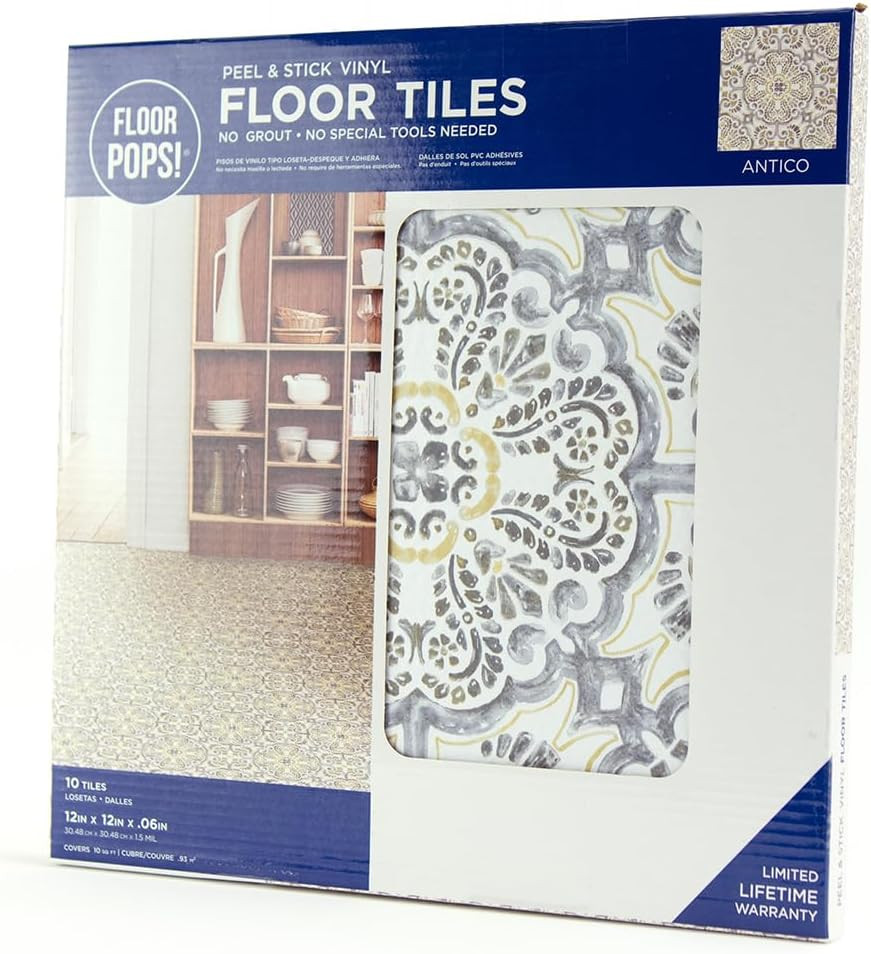 FP2947 Antico Peel & Stick Floor Tiles, Multicolor