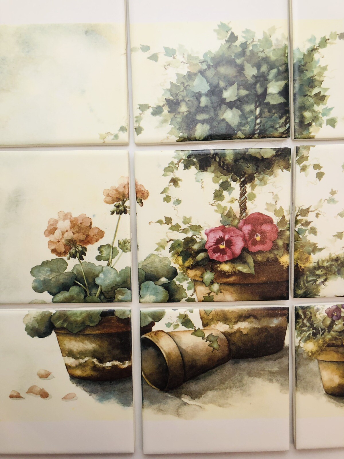 TOPIARY 12 PC BACKSPLASH OR Floral MURAL Country Garden Ivy 13 1/4 X 17 5/8″