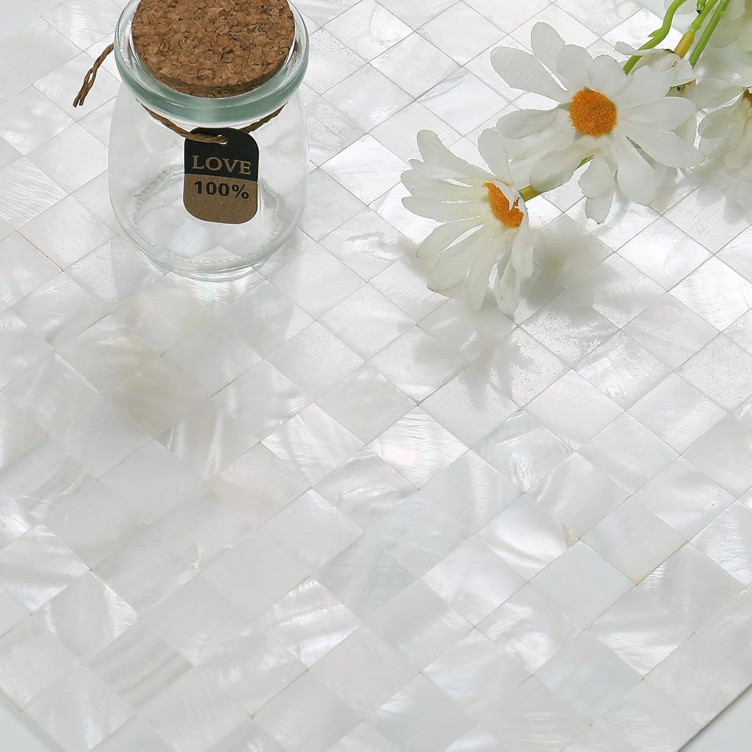 Elegant Peel and Stick Mother of Pearl Backsplash, 10 sq.ft., Ivory White Tiles
