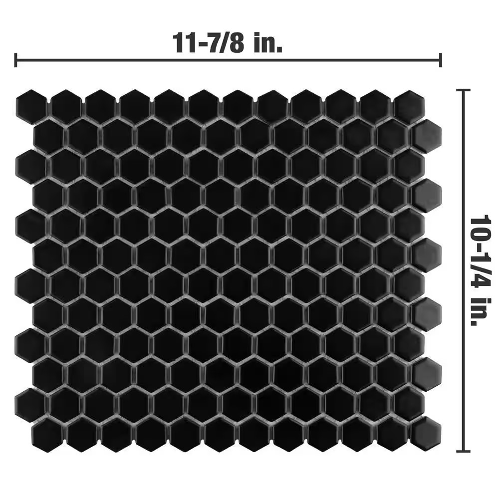 Metro 1 In. Hex Matte Black 10-1/4 In. X 11-7/8 In. Porcelain Mosaic Tile (8.6 S