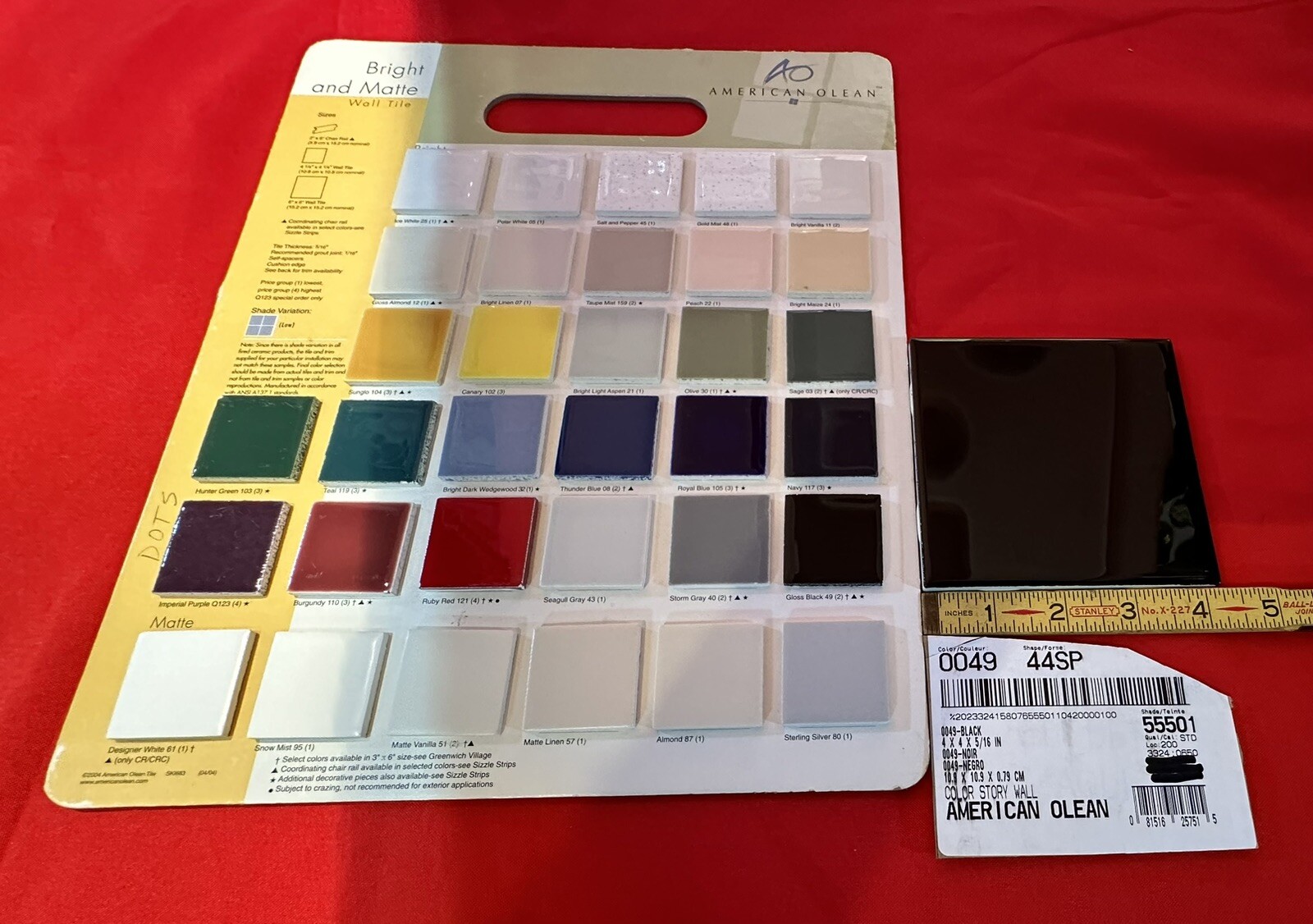 9 pcs. *Glossy Black* 4-1/4″ Ceramic Tiles by American Olean, New Stock, Mirror
