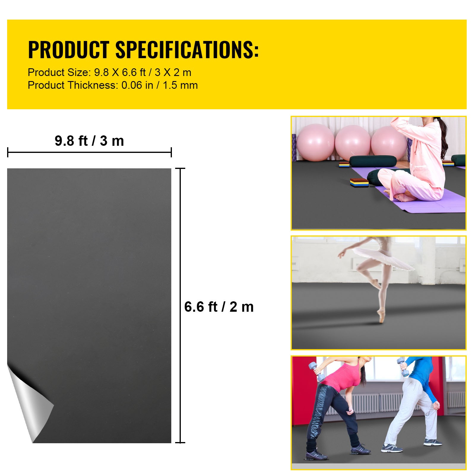VEVOR DanceKit Floor Dance Floor Roll 6.6 x 9.8 ft Non-Slide PVC for Ballet