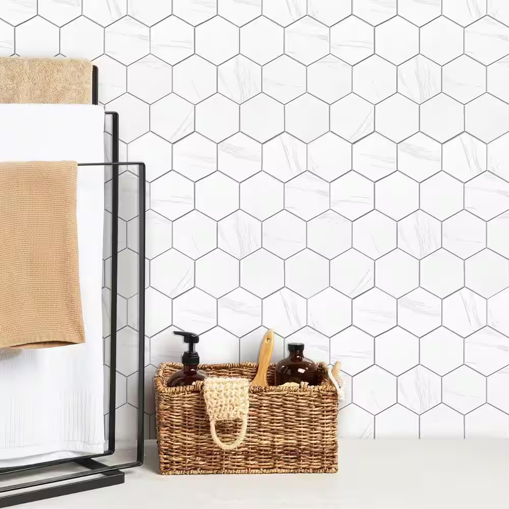 Marble Hex 10.83 In. X 11.81 In. SPC Peel and Stick Backsplash Tile (0.9 Sq. Ft.