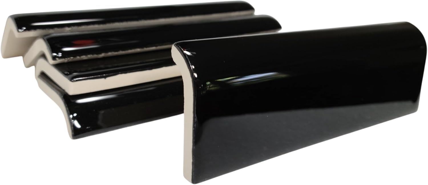 Black 2 x 6 in Ceramic Tile Bullnose Mud Cap Trim Edge 2×6 inch 6 Inch,