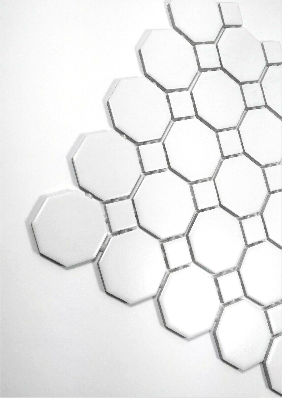 Octagon 2″ Retro Porcelain White Matte Floor and Wall Mosaic Tile, 11.5×11.5