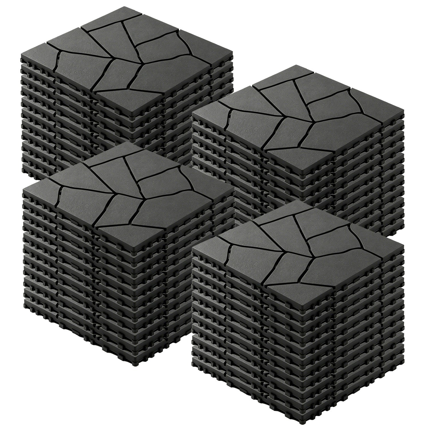 12″x12″ Gray Interlocking Deck Tiles 44PCS Plastic Waterproof Patio Tiles