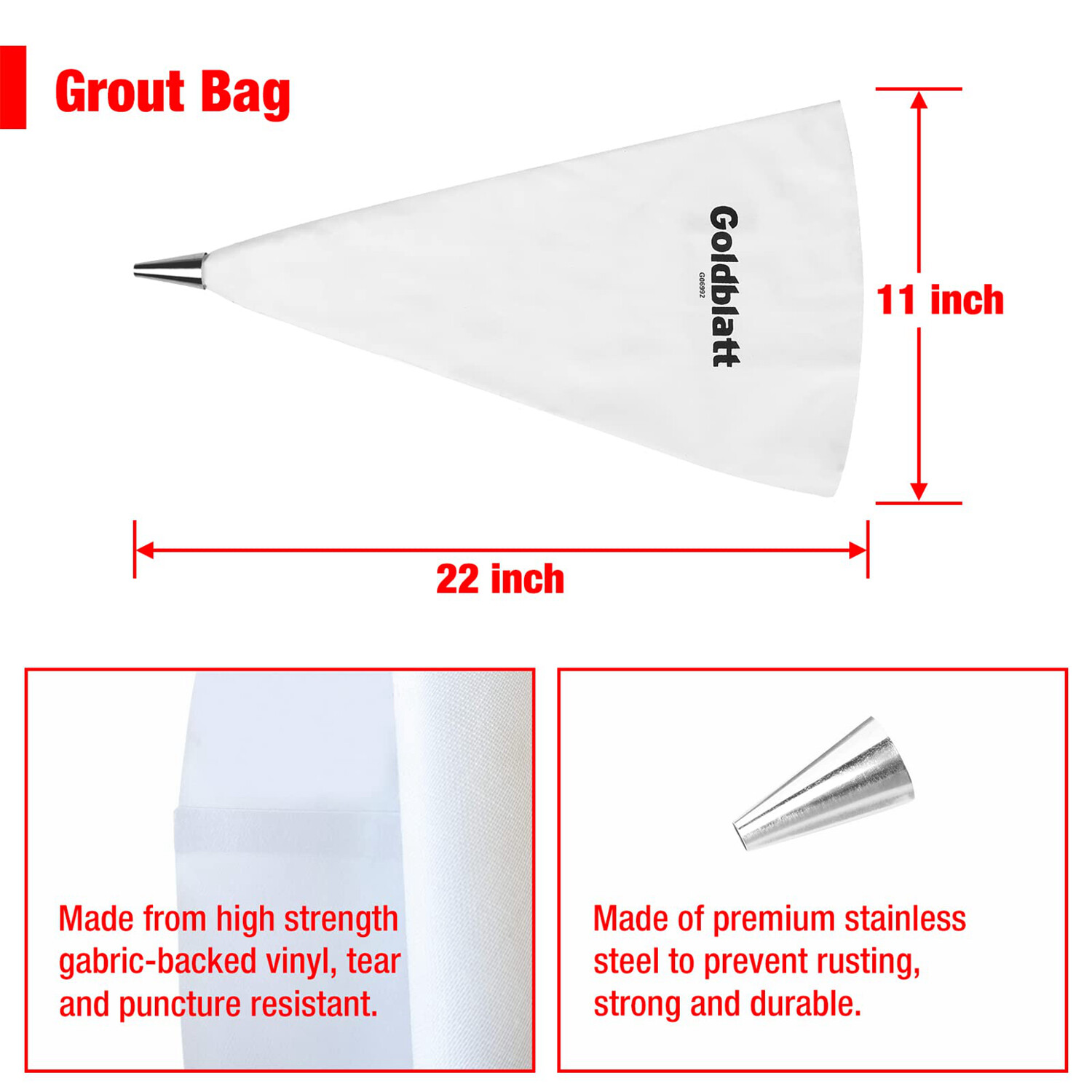 Goldblatt 4PC Tile Grout Masonry Mortar Bag Set 3PC Grout Bags 1PC Brick Jointer