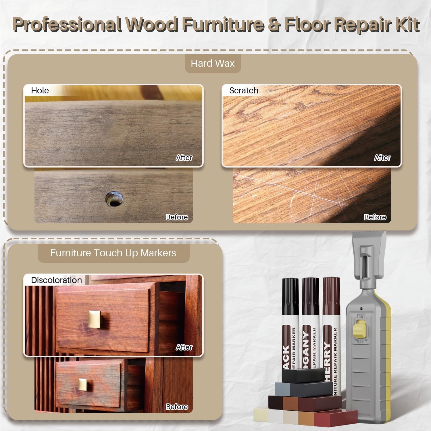 Laminate Floor Repair Kit, Wood Furniture Repair Kit with 11 Colors Hardwood