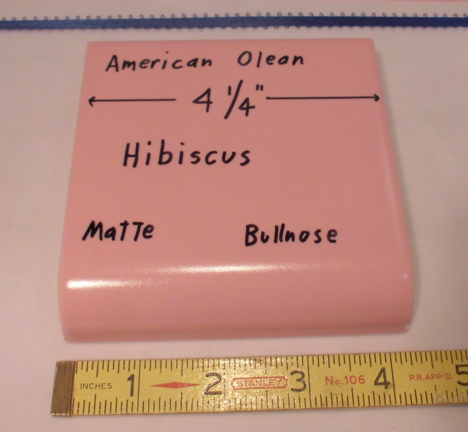 Hibiscus Pink; Matte Radius Bullnose Ceramic Tile 4-1/4″ American Olean, NOS