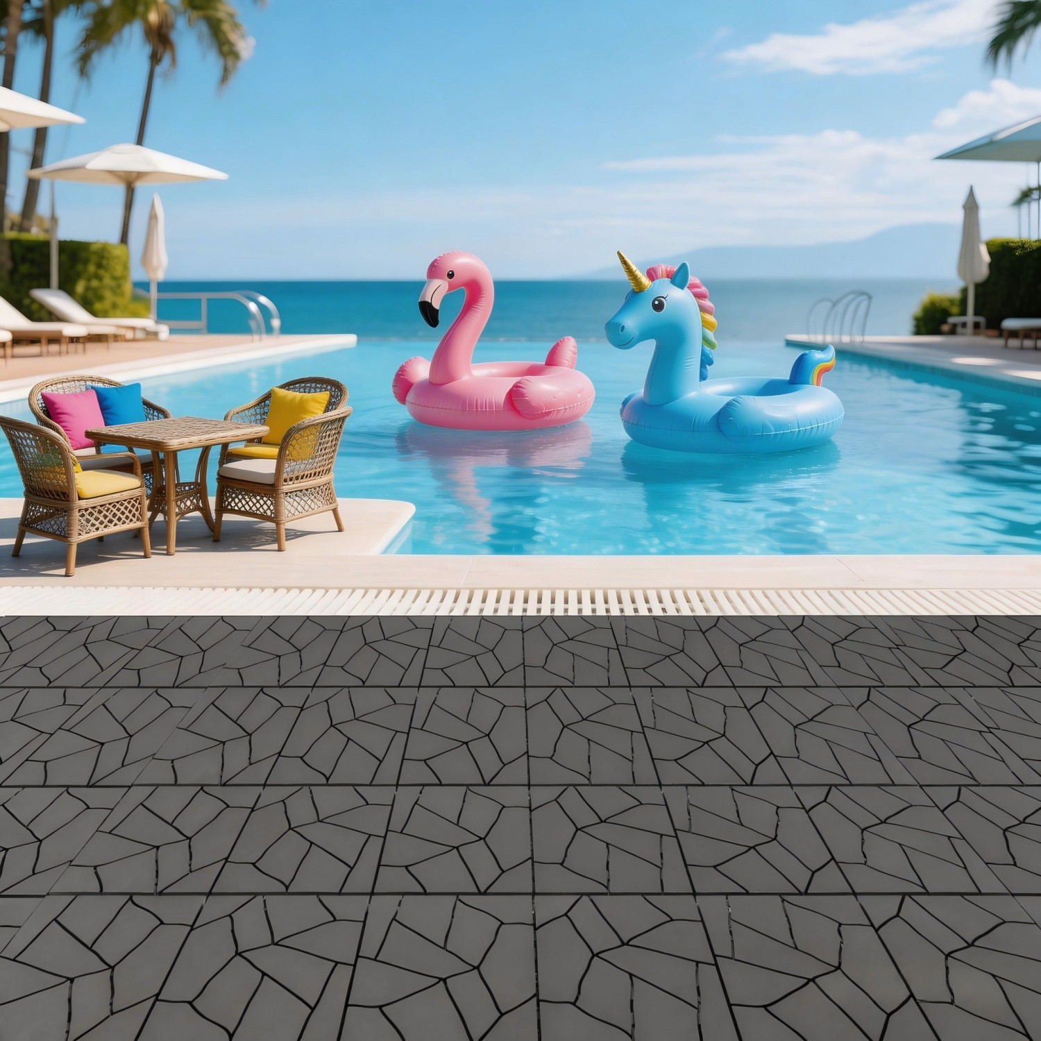 12″x12″ Gray Interlocking Deck Tiles 44PCS Plastic Waterproof Patio Tiles