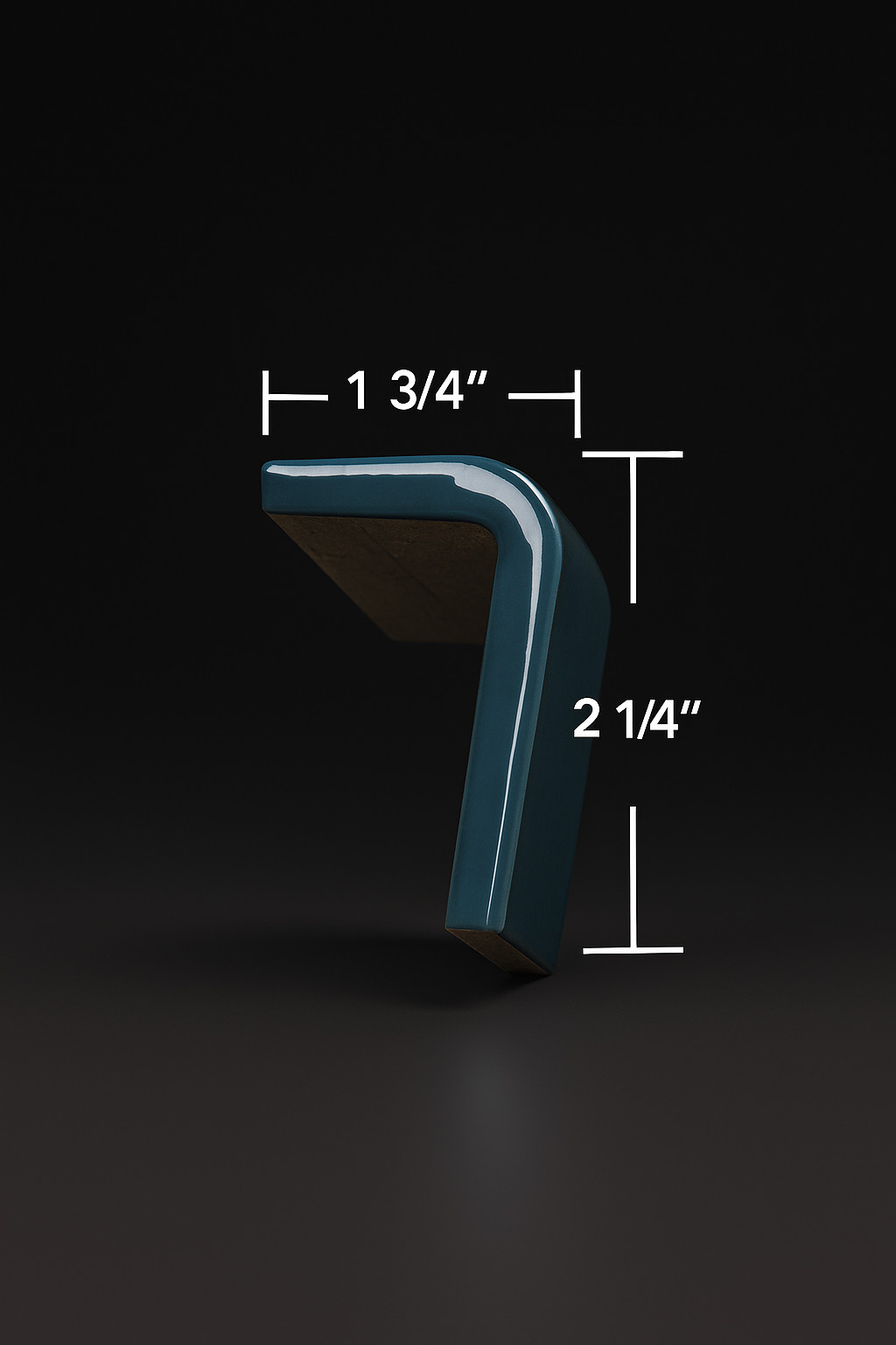 Glossy Teal Ceramic Radius/Mudd Cap Bullnose Right Angle Trim 4″ x 2.25″ x 1.75″