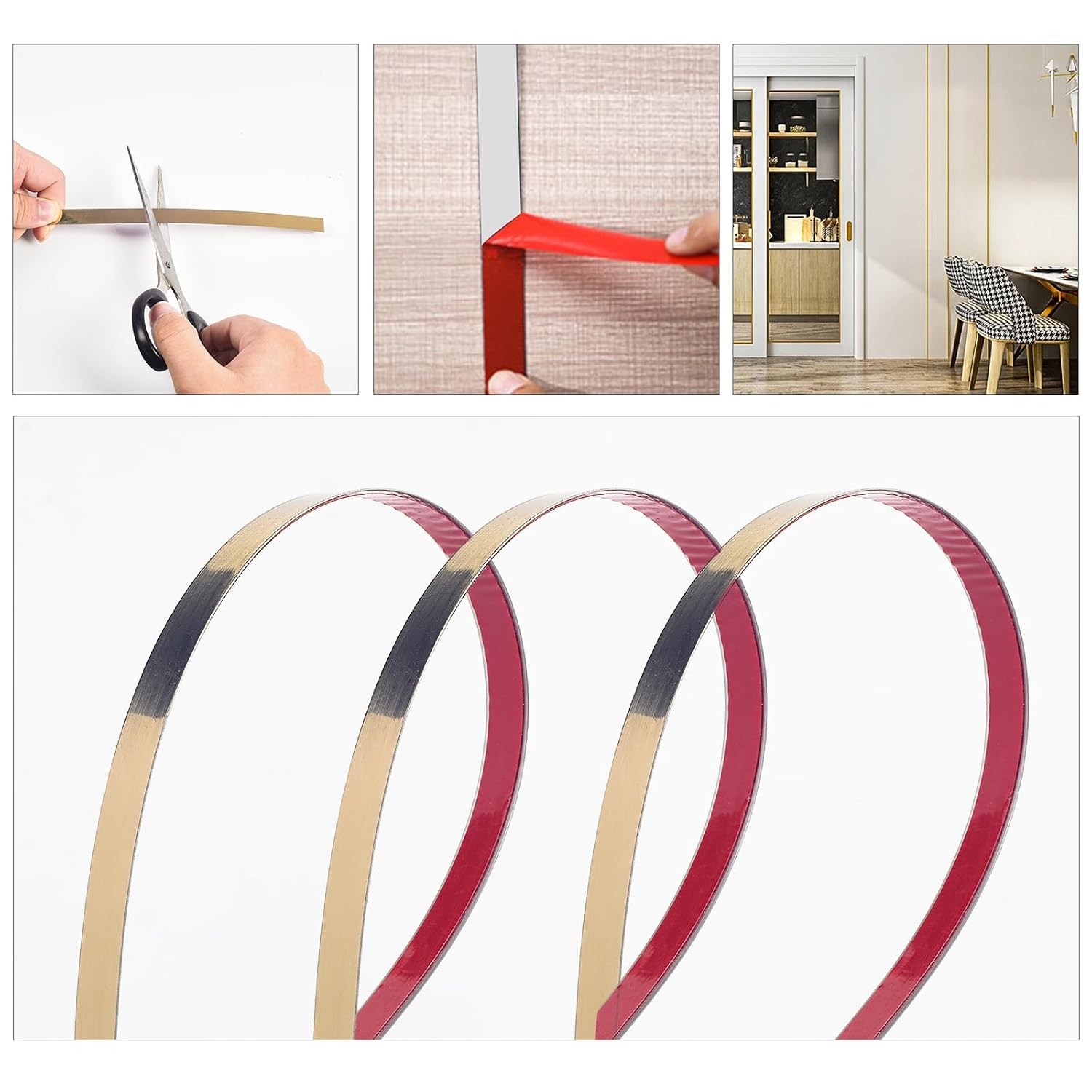 Stainless Steel Peel and Stick Molding Trim Mirror-Like Finish Metallic Gold Wal