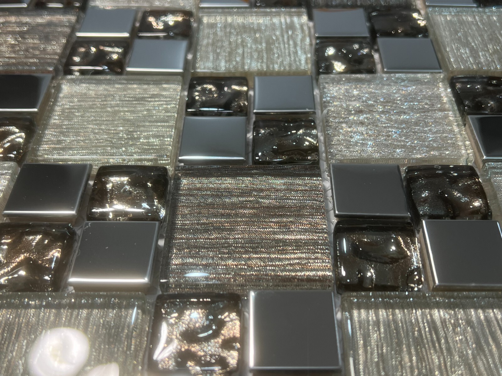 NY47 Silver Glass/Metal Square Mosaic Tile Kitchen Bathroom Backsplash