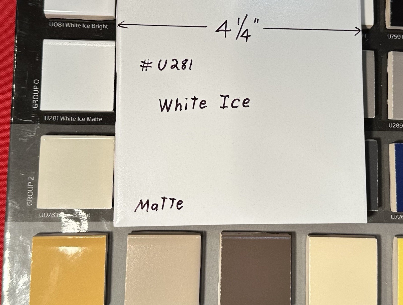 1 pc. White Ice: 4-1/4″ Matte Ceramic Tile by United States Tile Co. #U281, NEW