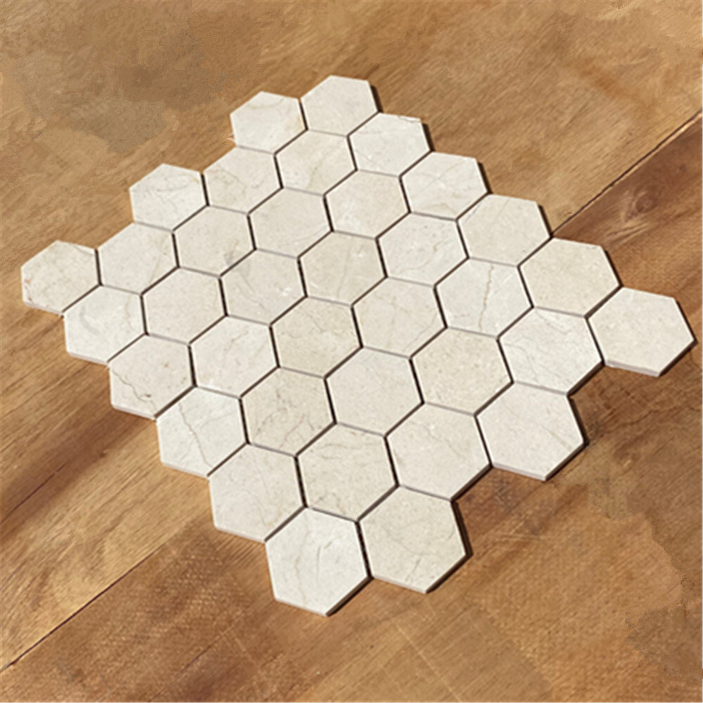 M32XP Crema Marfil Marble 2 inch Hexagon Mosaic Tile Polished