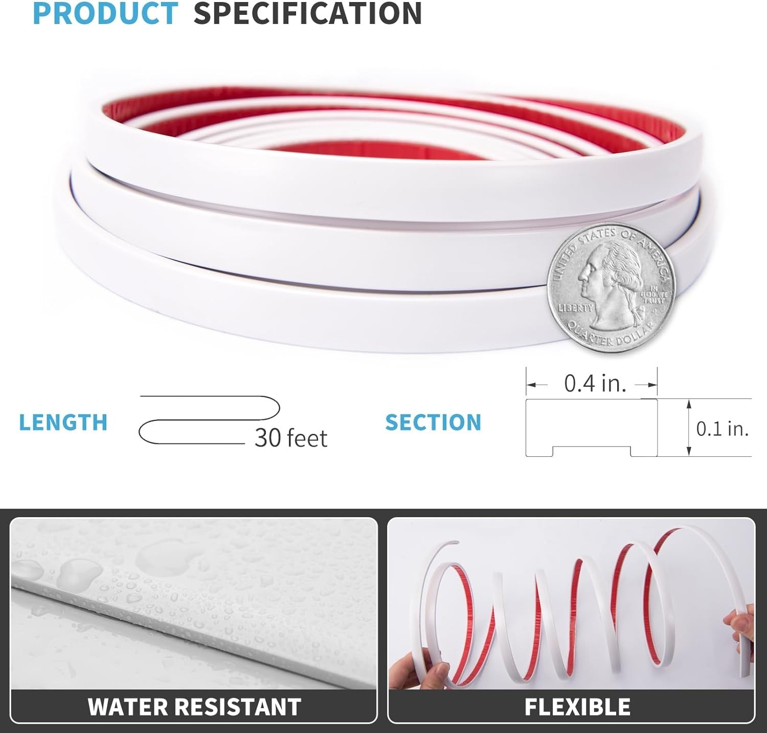 Art3d 30ft Peel & Stick Flexible Vinyl Trim Molding for Tile Edge Backsplash