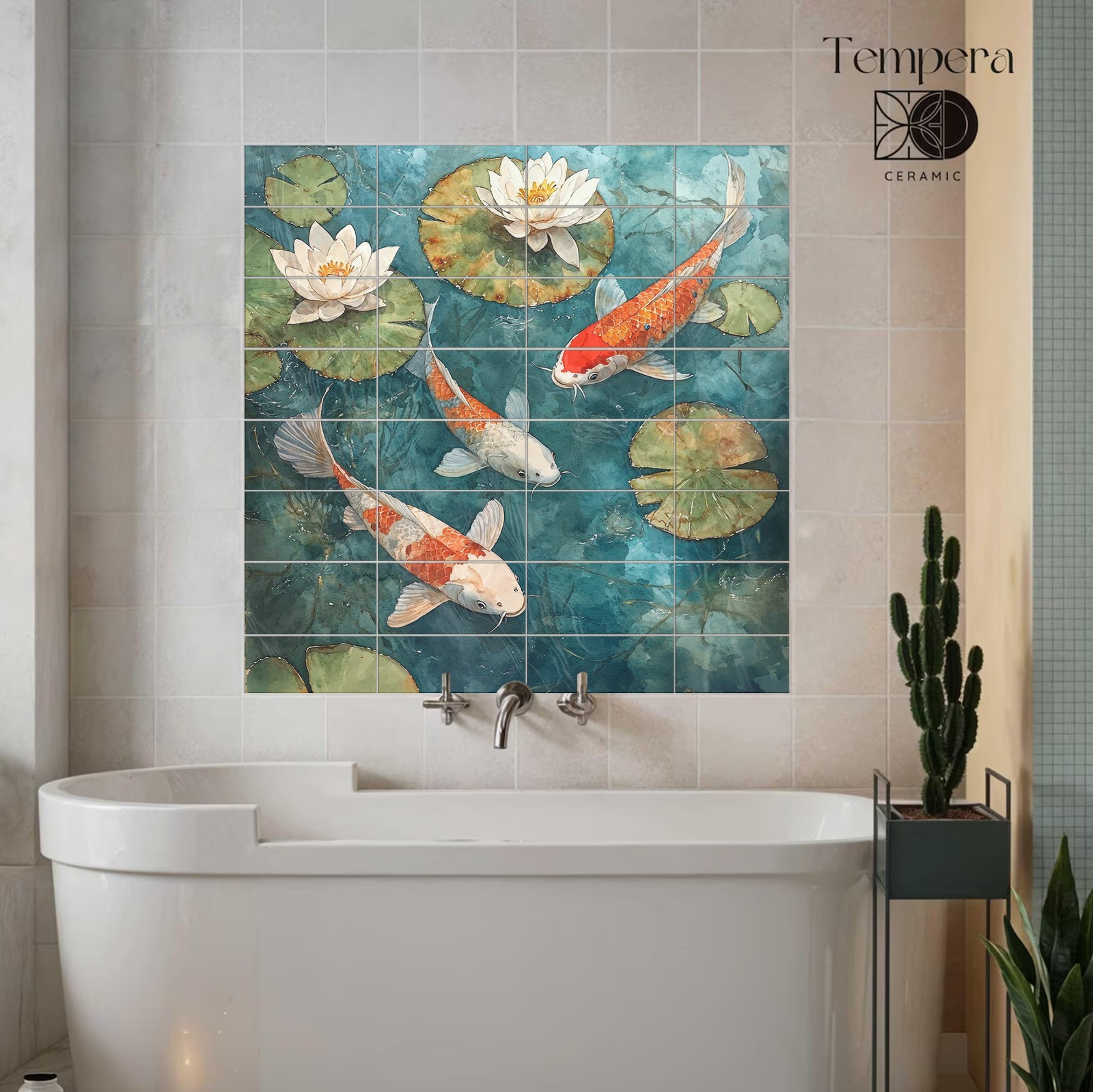 Koi Fish tiles mural, Koi fish pond tiles backsplash, koi on tiles art decor