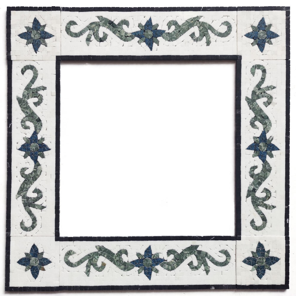 B0118P Elizabeth Emerald Sapphire Marble Mosaic Border Listello Tile Polished