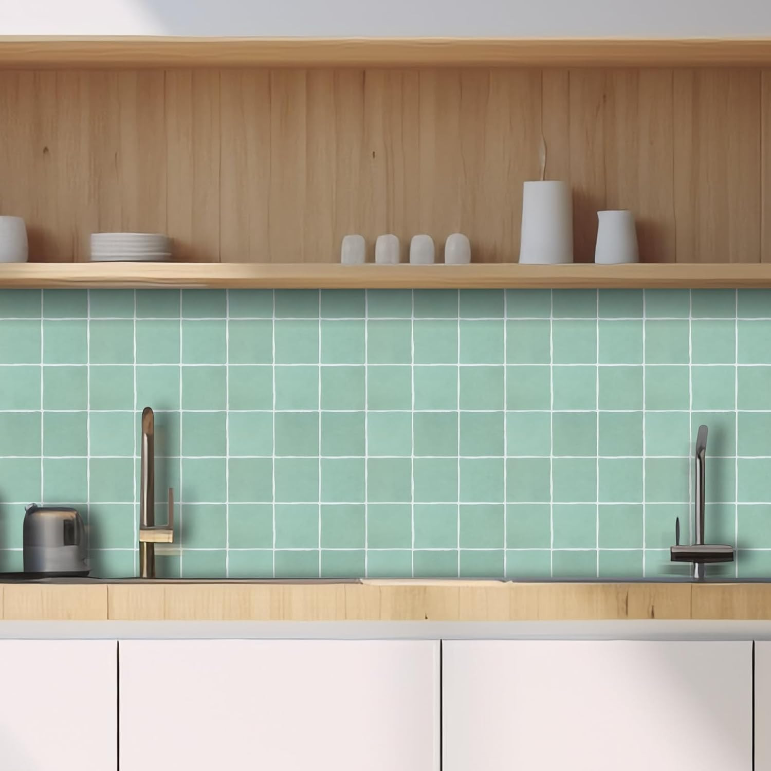 10-Sheet Peel and Stick Backsplash Tiles, Sage Green Self Adhesive Backsplash, G