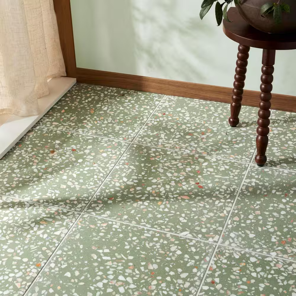 Raleigh Lisbon Green 16.4 In. X 16.4 In. Polished Terrazzo Floor and Wall Tile (