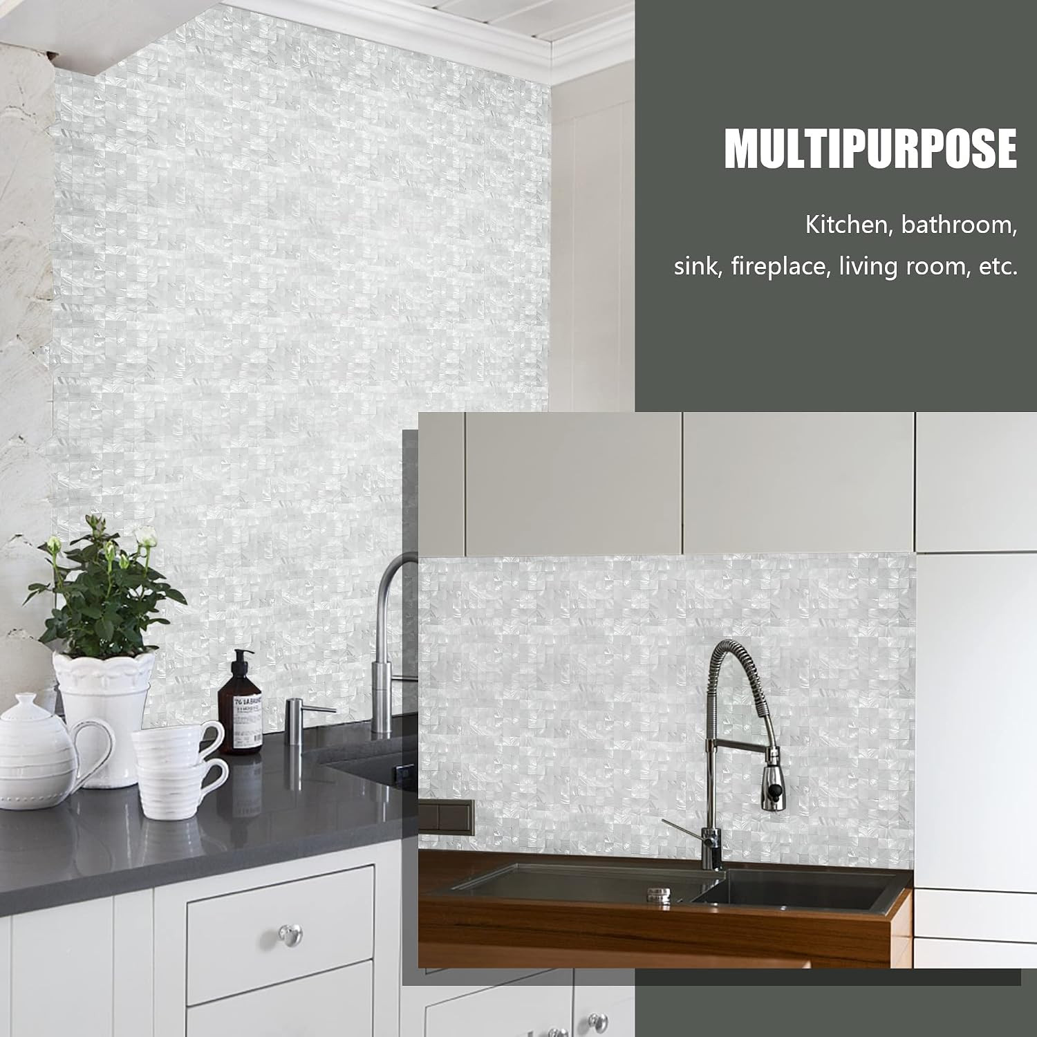 Mother of Pearl Peel and Stick Tile Backsplash 6PCS Ivory White Decor