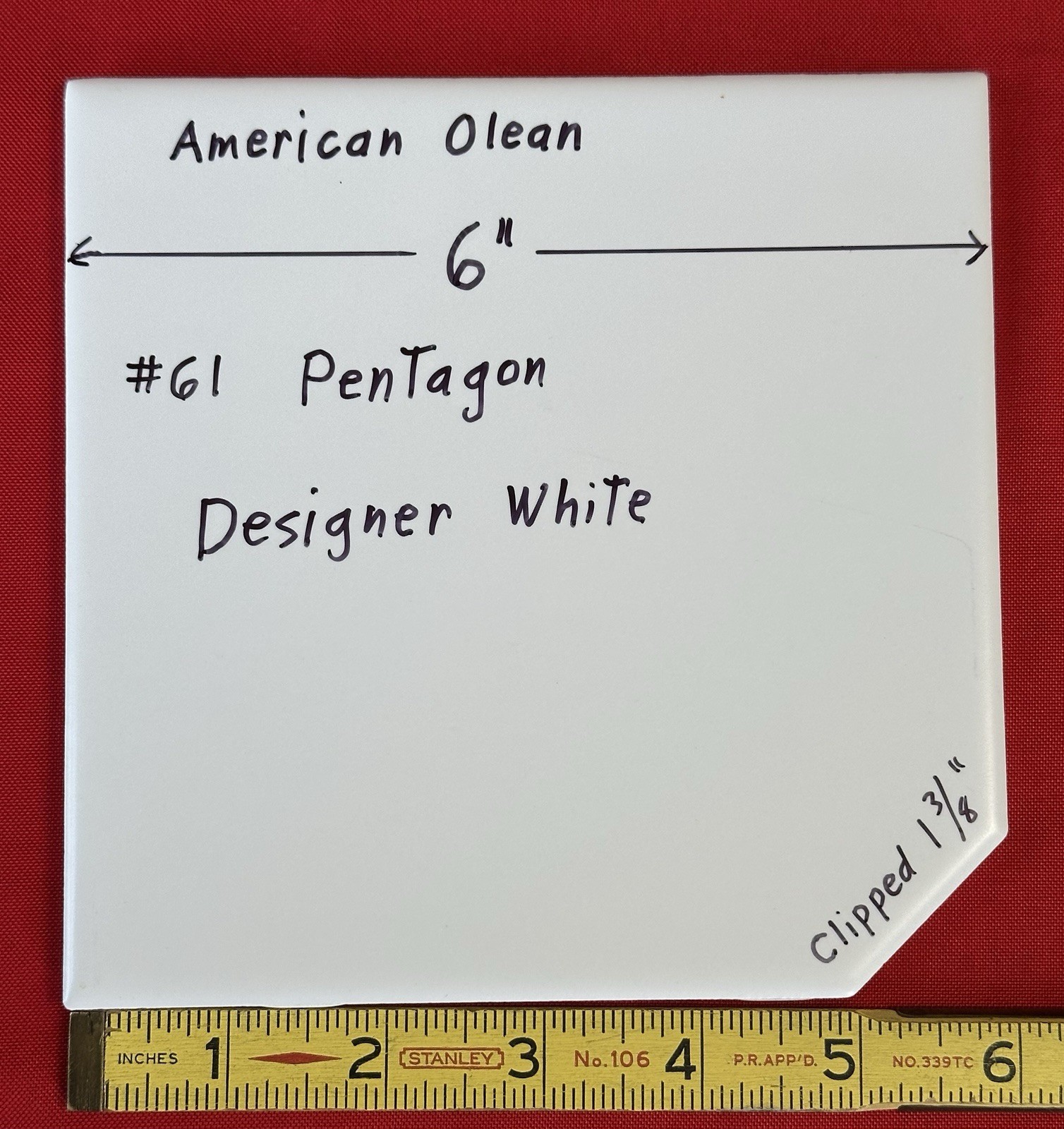 1 pc. Designer White: Pentagon Matte Ceramic Tile: Clipped by American Olean 6″