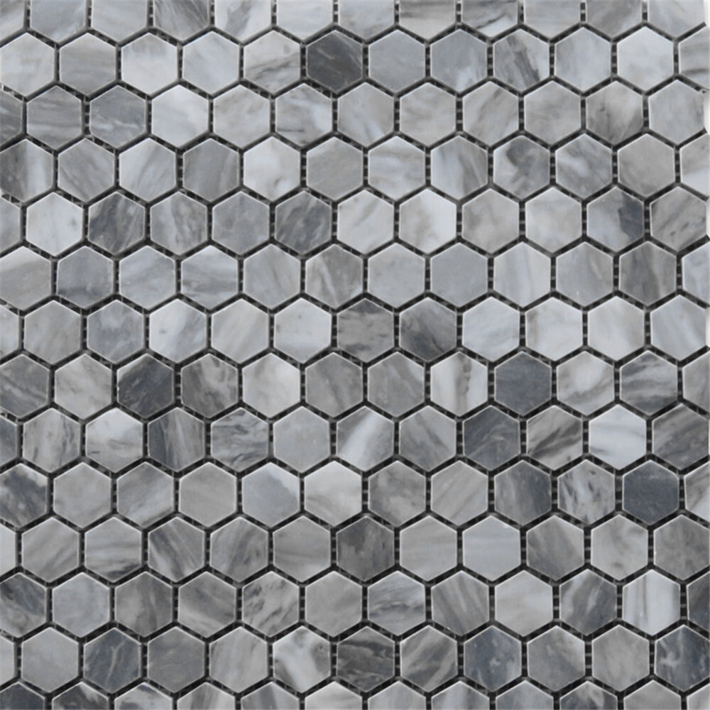 K31XH Bardiglio Gray Dark Grey Marble 1 inch Hexagon Mosaic Tile Honed