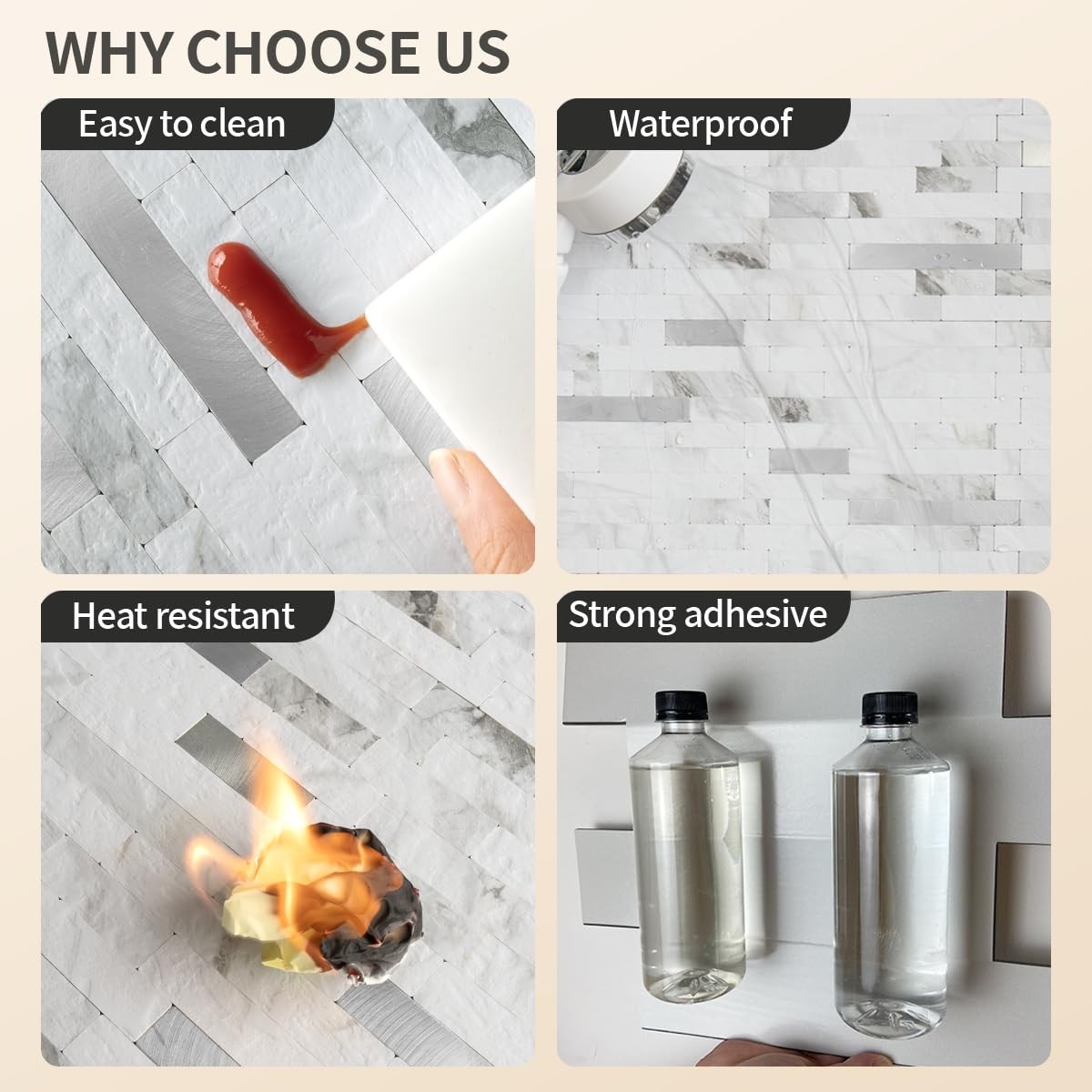 20 Sheets White Marble Peel and Stick Backsplash Tile, Faux Stone PVC Mixed M…