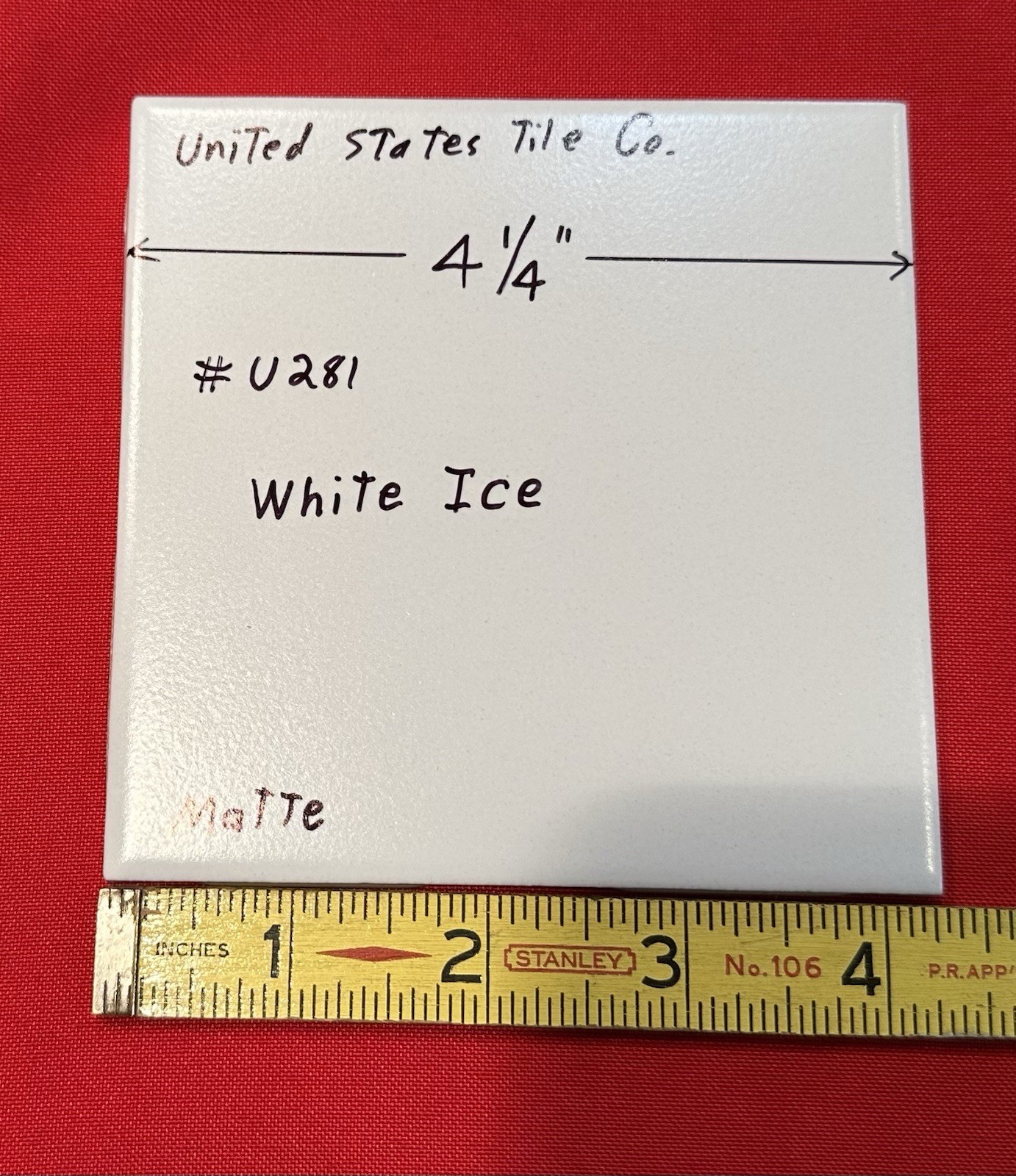 1 pc. White Ice: 4-1/4″ Matte Ceramic Tile by United States Tile Co. #U281, NEW