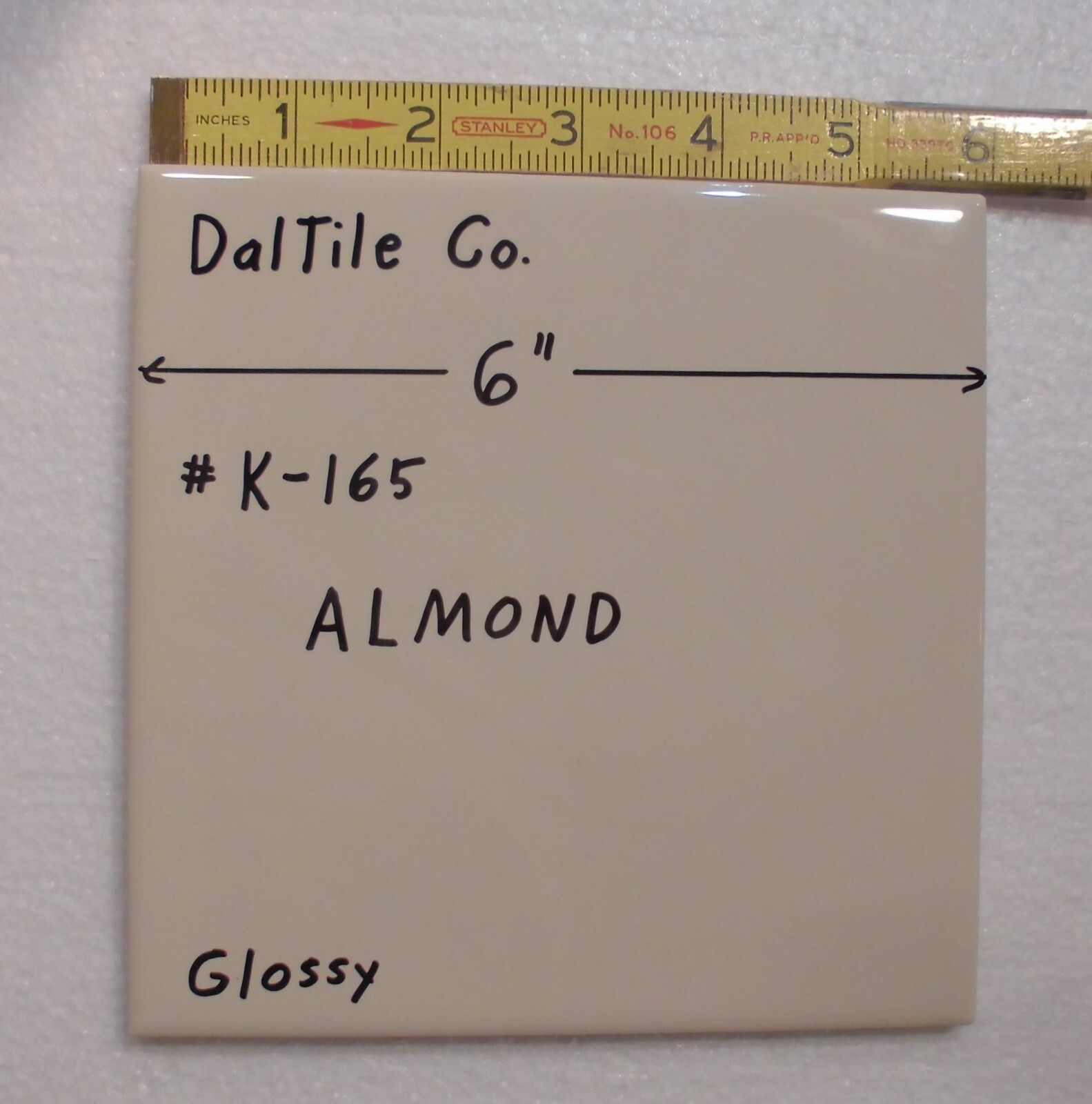 1 pc. Glossy Ceramic Tile *Almond #K-165* 6″X 6″ by Daltile Co. New Stock