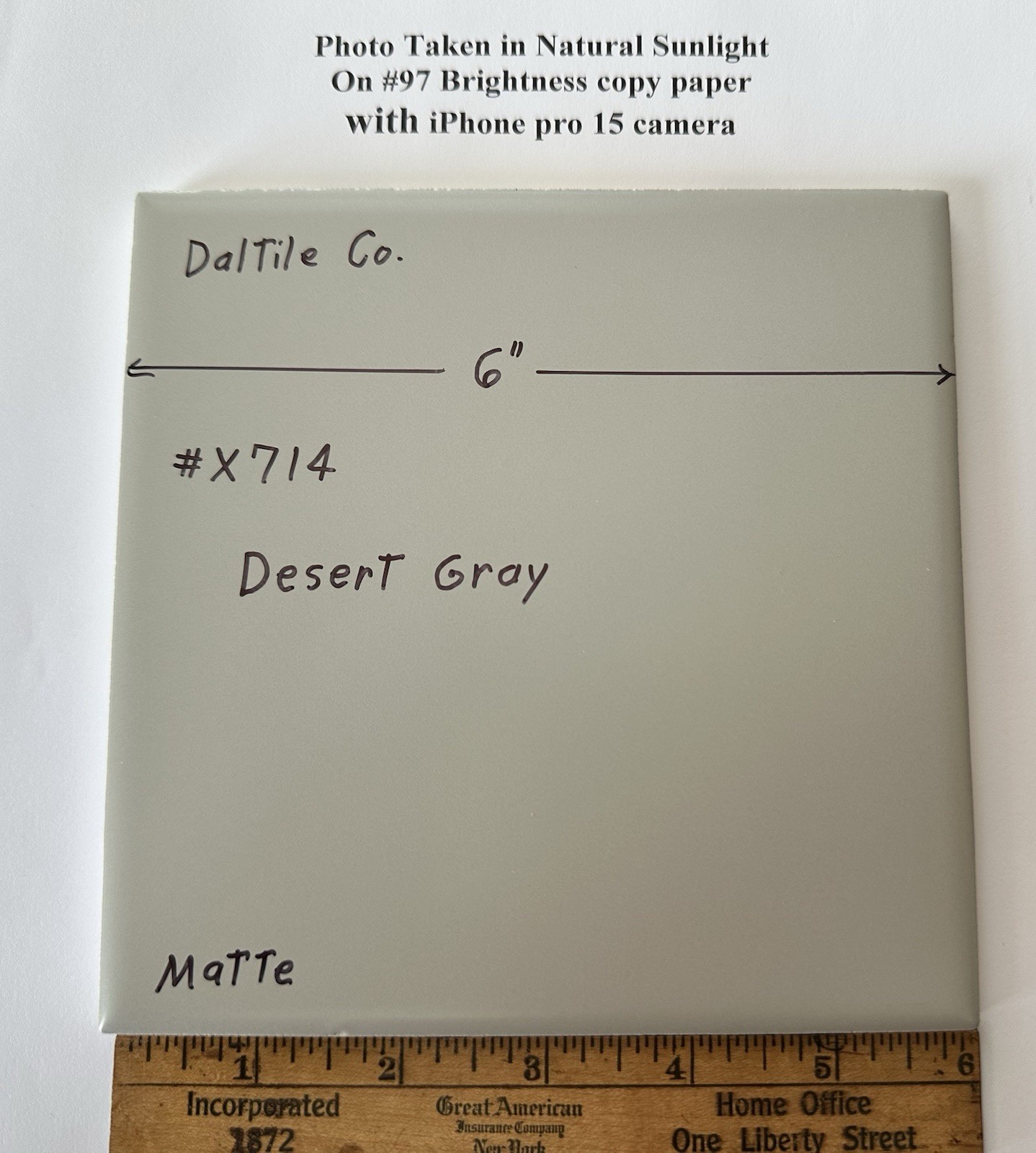 1 pc. Desert Gray: 6″ X 6″ Matte Ceramic Tile by Daltile Co. New Stock #X714