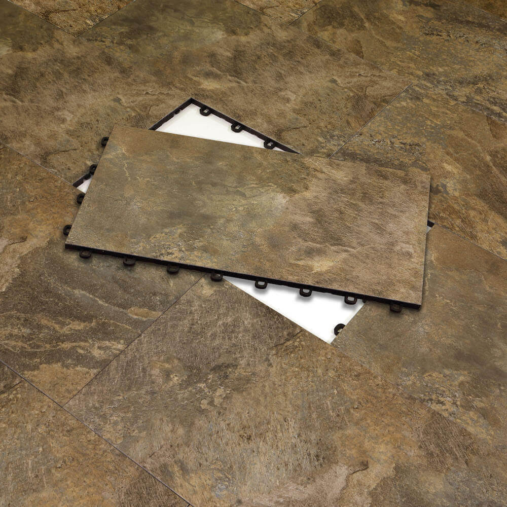 12″x24″ BASEMENT FLOORING DIY Lexington Slate – 2 SQ FT per Tile – Made In USA