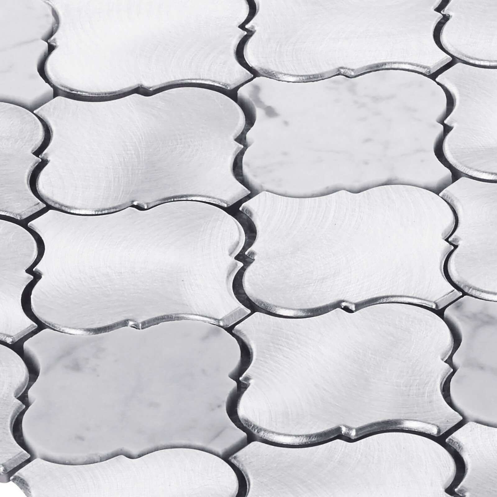 White Calacatta Marble Arabesque Blended Metallic Mosaic Tile Kitchen Backsplash