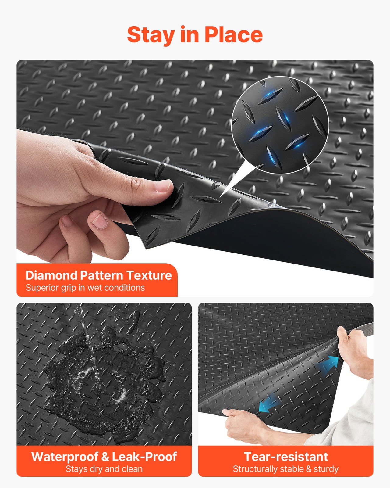 VEVOR Garage Floor Roll 4×10 ft PVC Diamond Mat Non-Slip Easy Clean Black