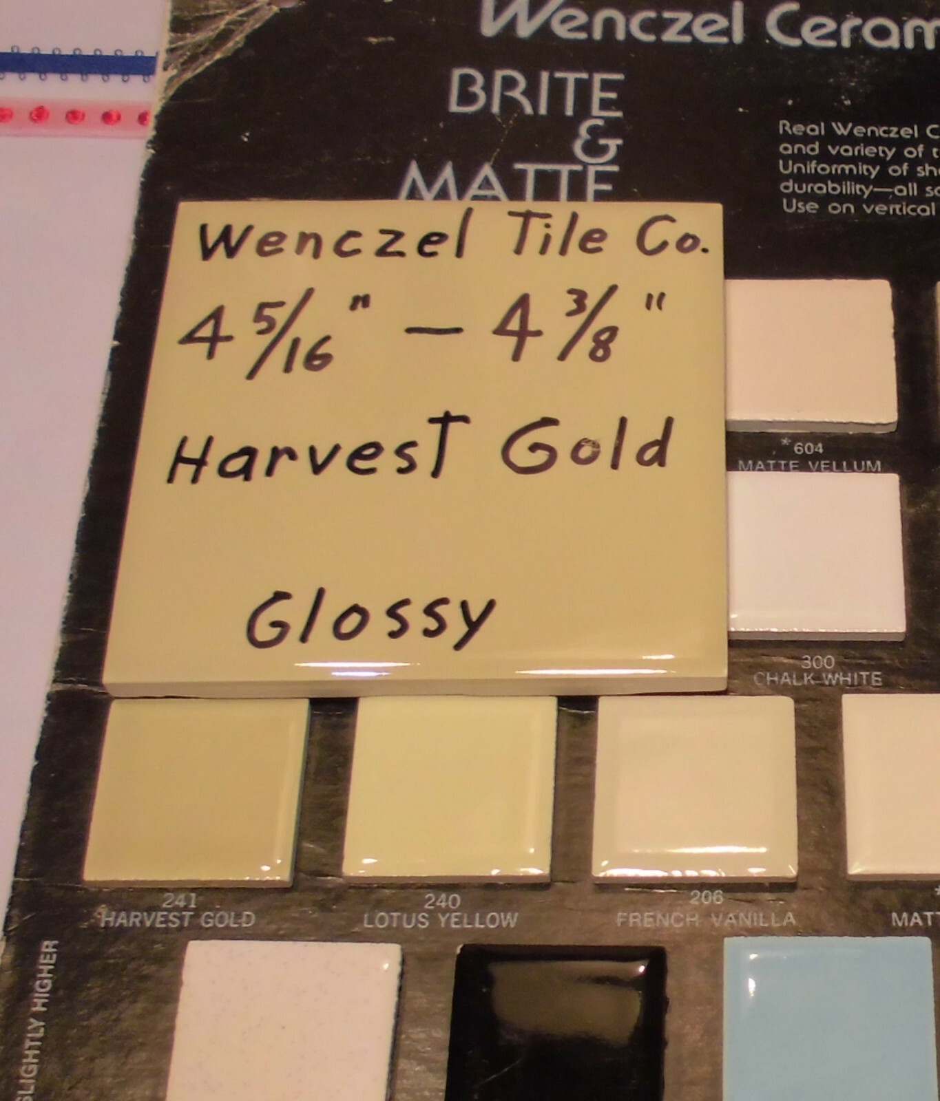 1 pc. Harvest Gold: Glossy Ceramic Tile; unknown maker 4-5/16″- 4-3/8″ New Stock