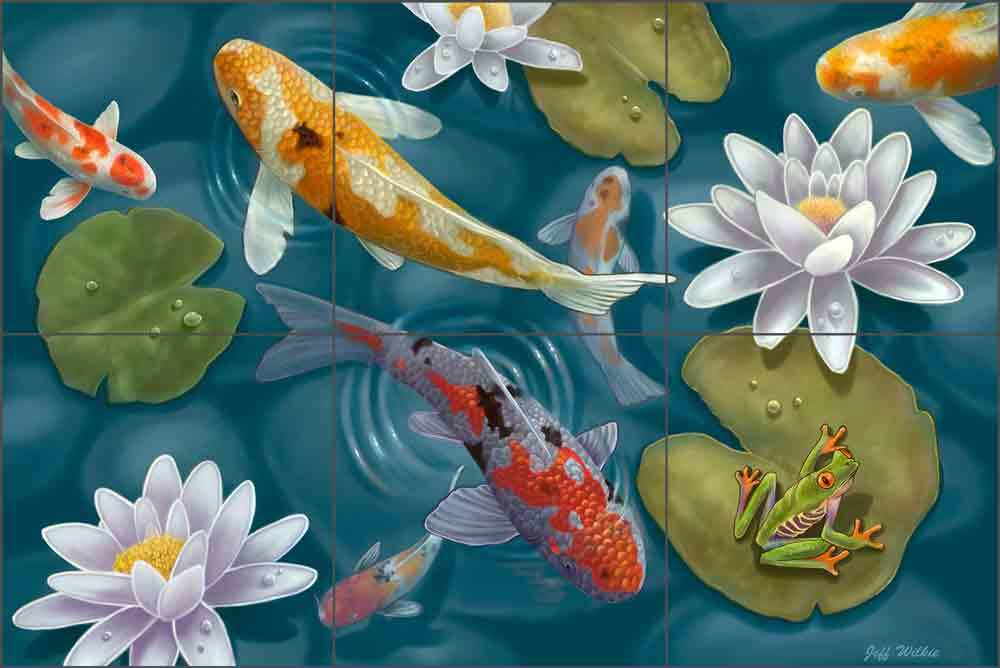 Koi Fish Tile Backsplash Wilkie Sea Life Art Ceramic Mural POV-JWA018