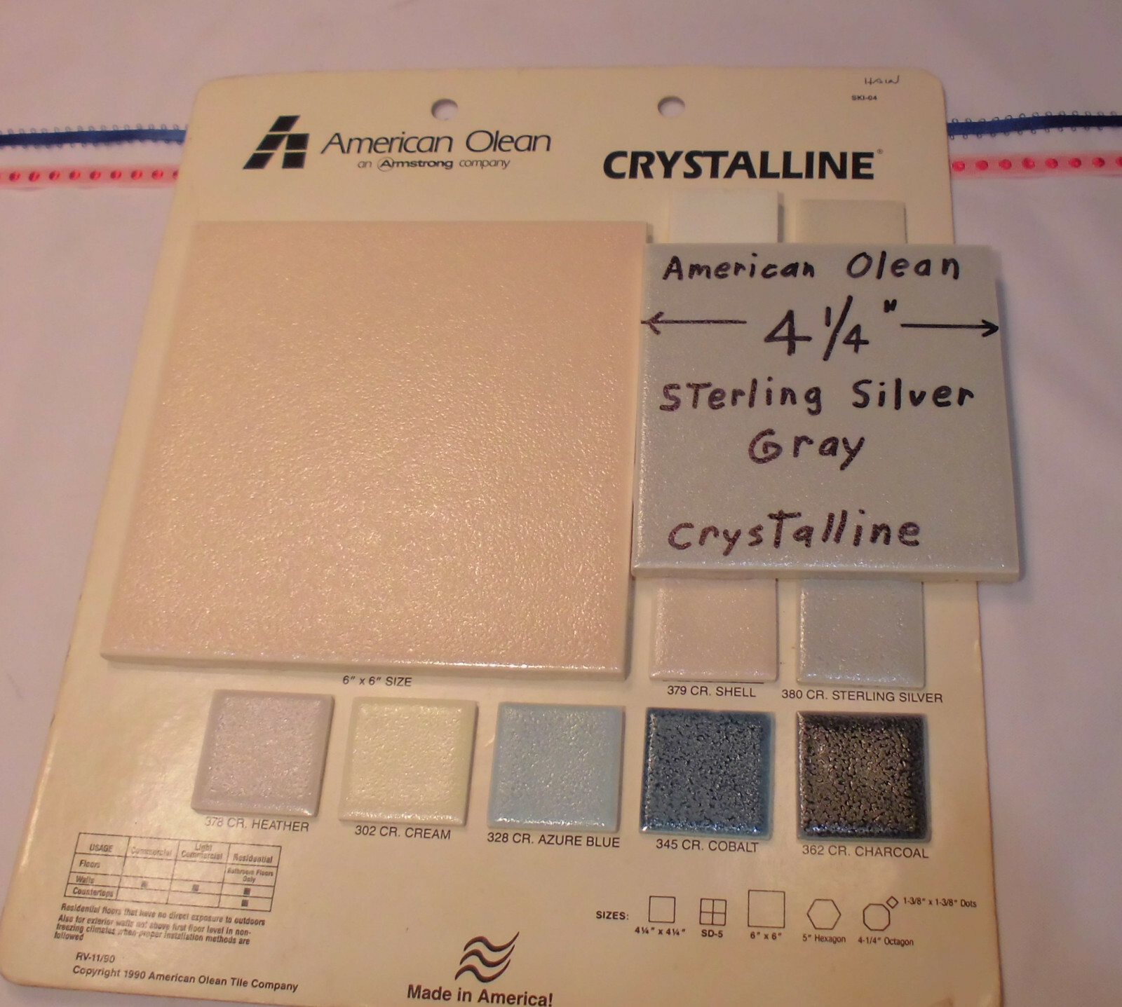 1 pc. Gray – Sterling Silver: Ceramic Tile *Crystalline* American Olean 4-1/4″