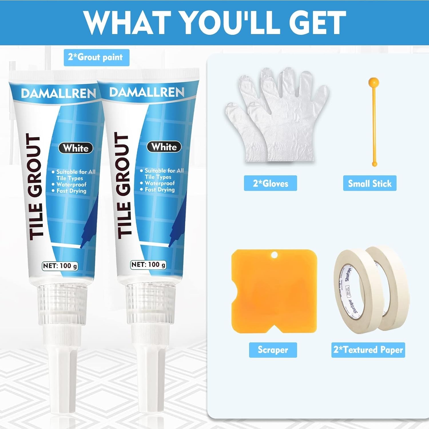 Grout Pen Kit Waterproof Fast Drying for Tile Joints and Gaps White